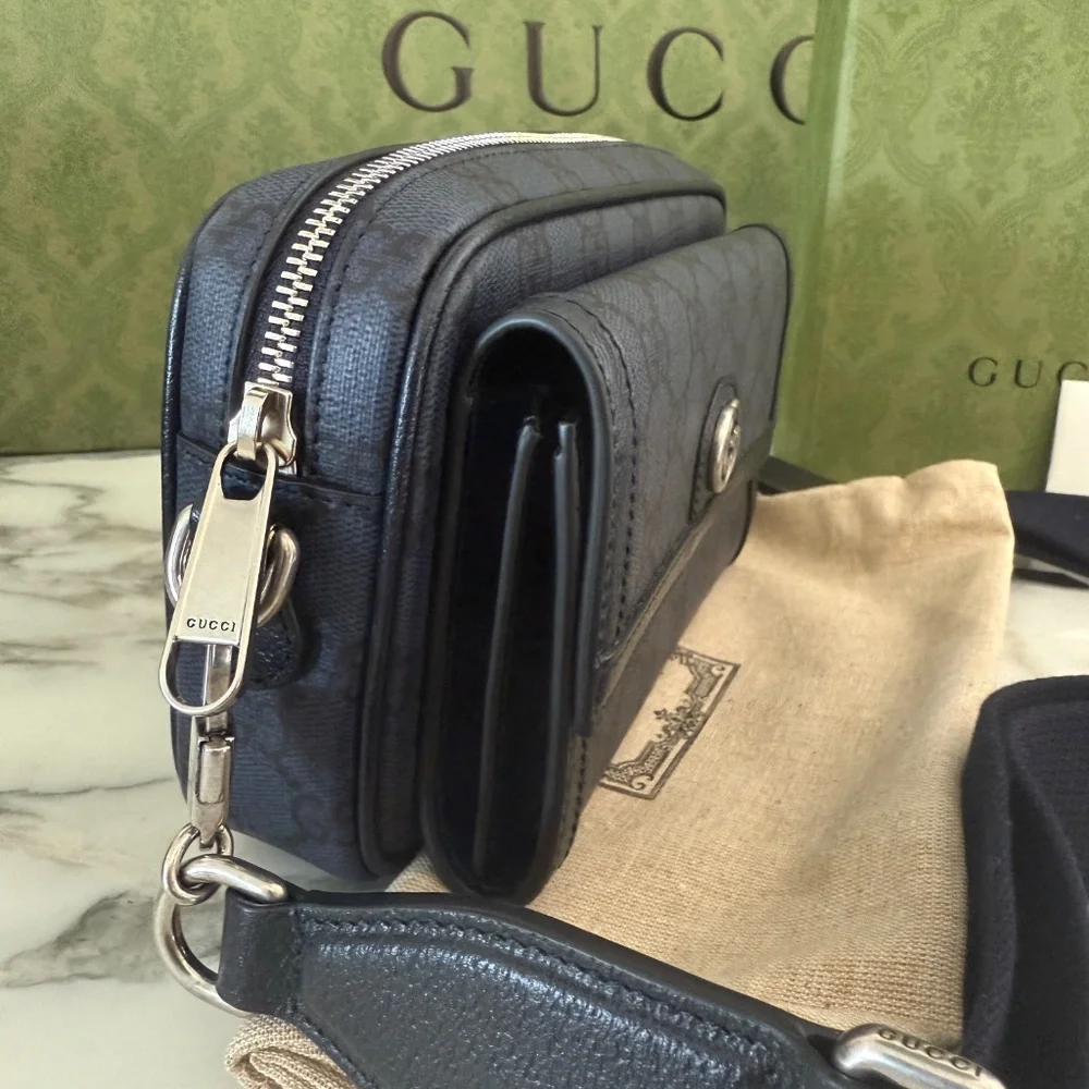 GUCCI GG MINI SHOULDER BAG GG SUPREME/SILVER HARDWARE 746308, Blue‎ Canvas